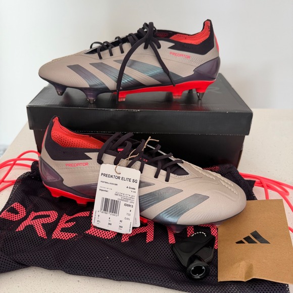 Adidas Predator Elite SG Silver Red Soccer Cleats ID0913 Mens 8.5 NEW main image 4